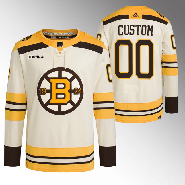 Men's Boston Bruins Custom Cream With Rapid7 Patch 100th Anniversary Stitched Jersey